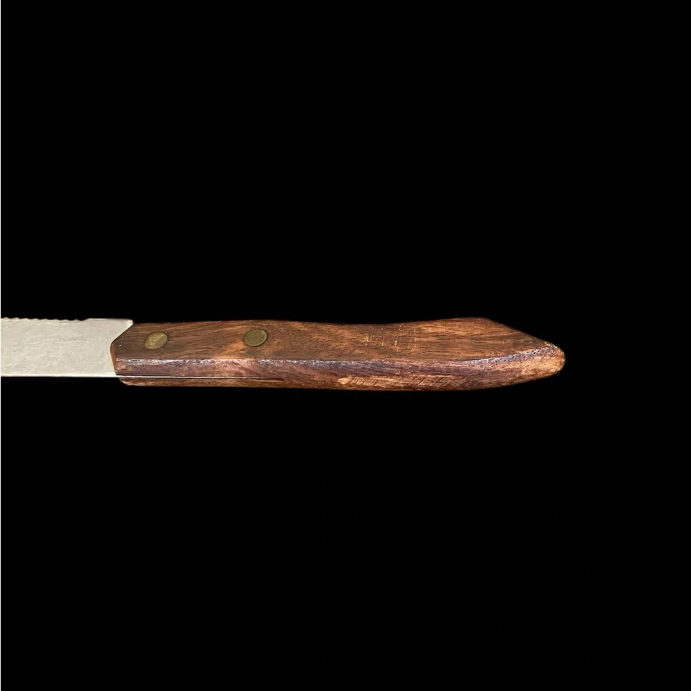 Japanese Vintage Serrated Bread Slicing Knife Stainless Steel Wooden Handle
